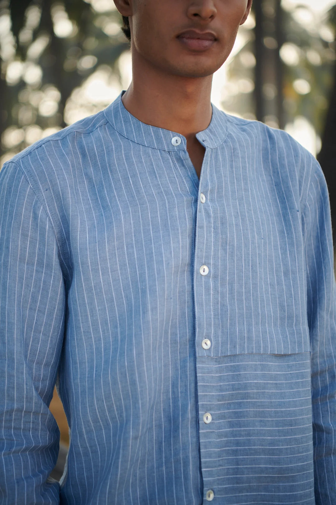 Sky Pinstripe Linen Men&