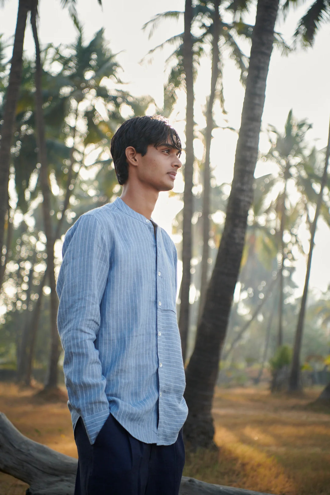 Sky Pinstripe Linen Men&