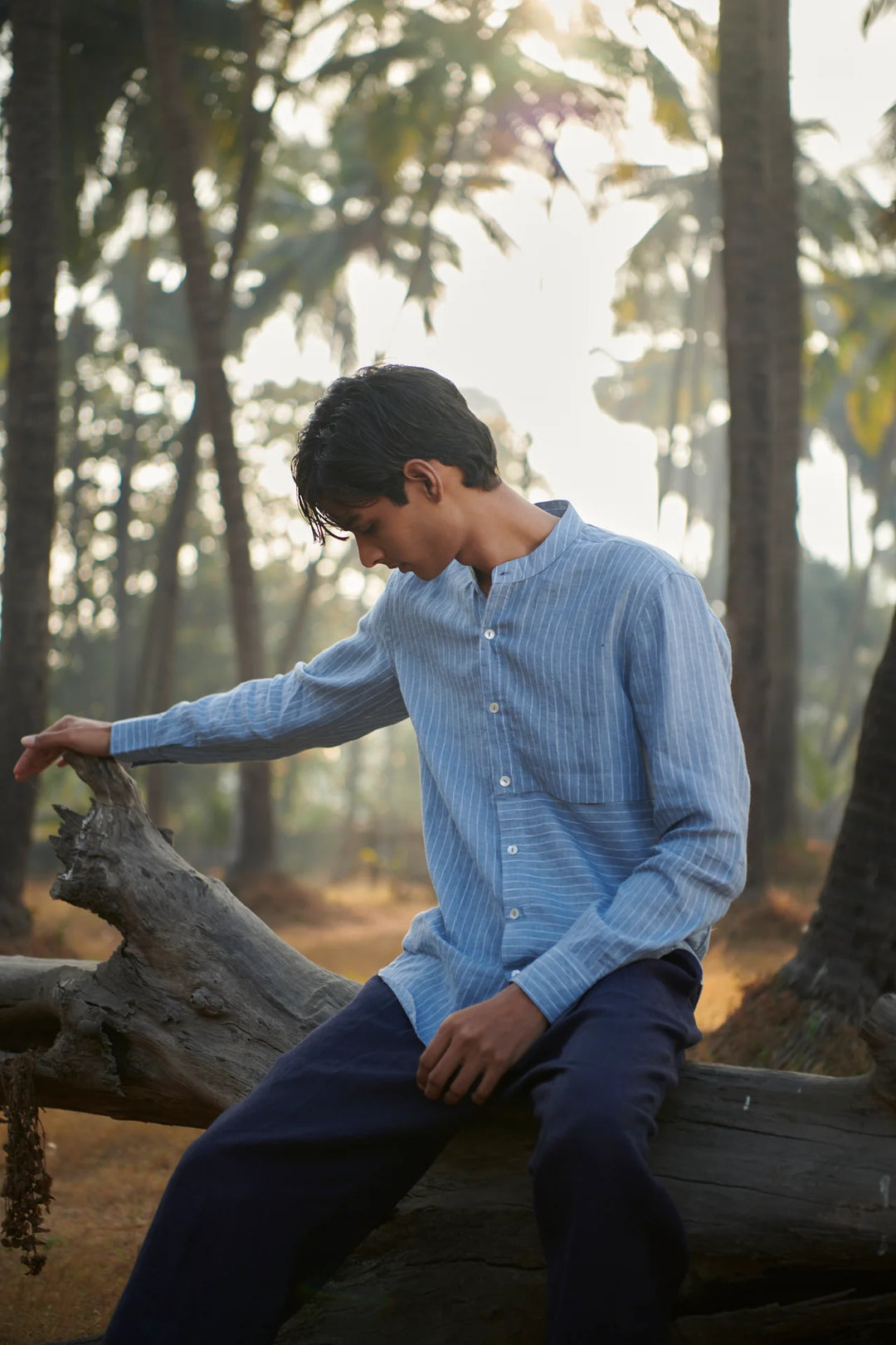 Sky Pinstripe Linen Men&