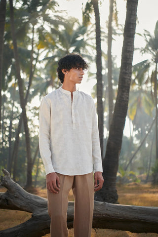 Undyed Pinstripe Linen Men's Shirt Kurta