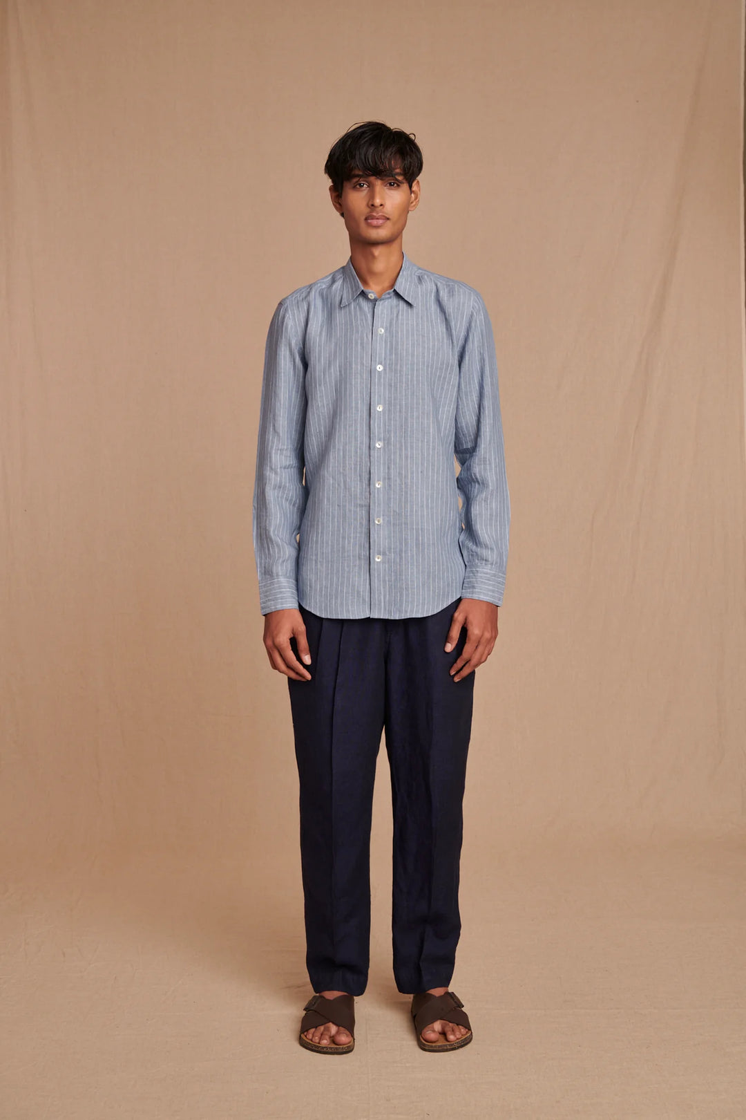 Sky Pinstripe Linen Men&