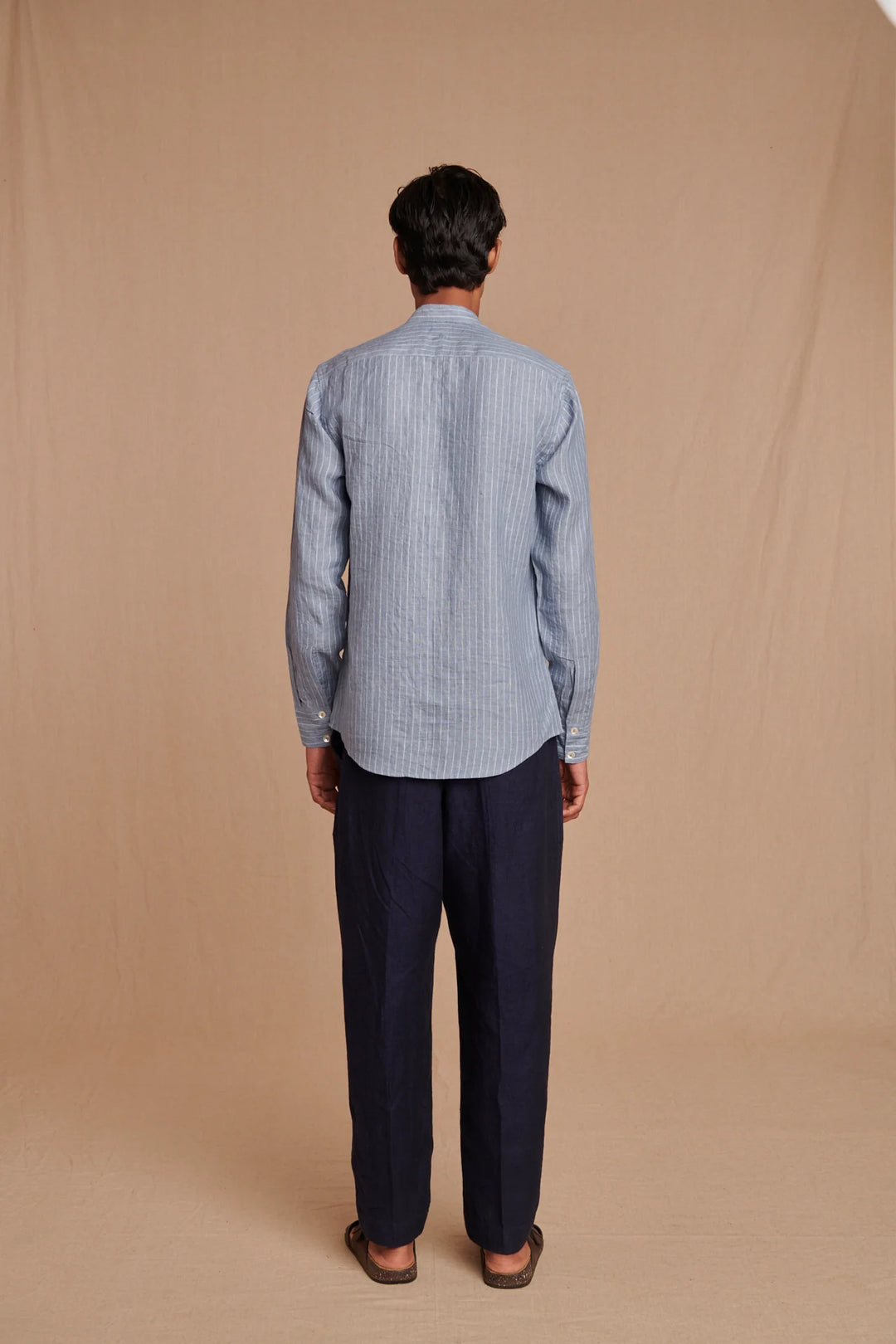 Sky Pinstripe Linen Men&