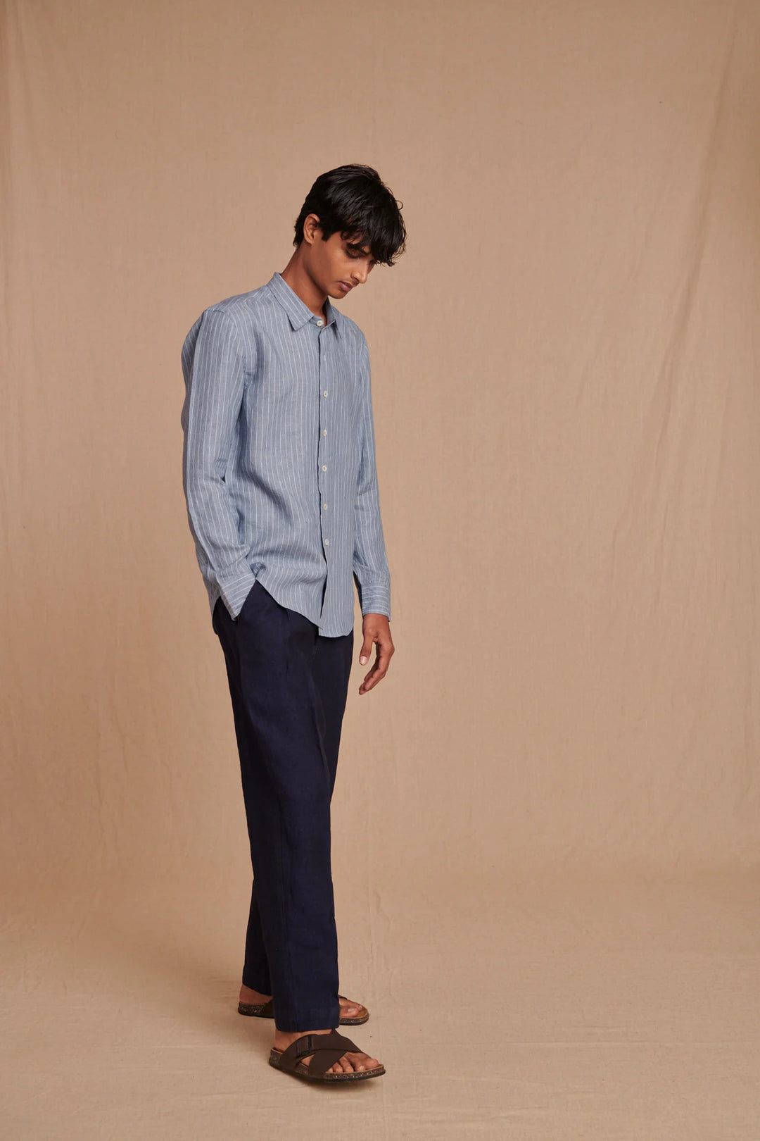 Sky Pinstripe Linen Men&