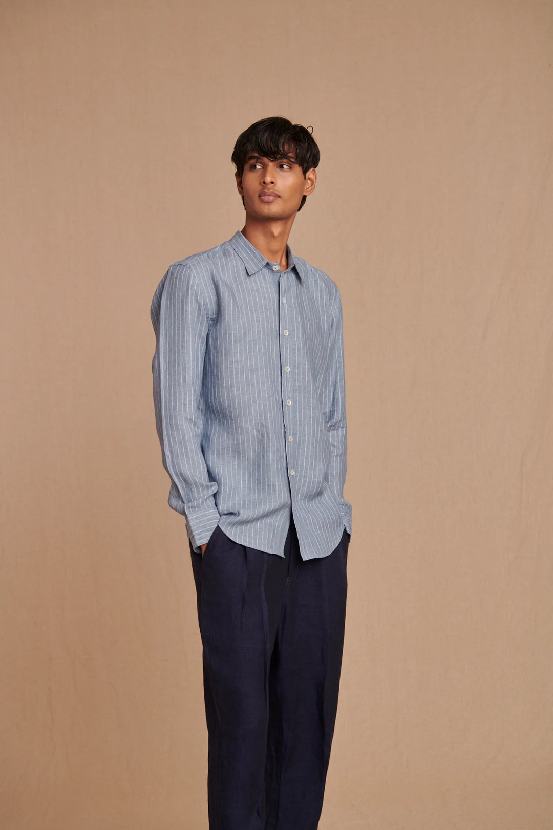 Sky Pinstripe Linen Men&