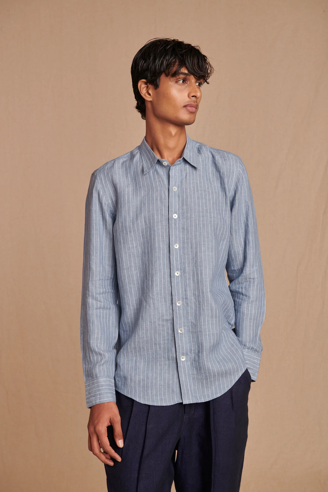 Sky Pinstripe Linen Men&