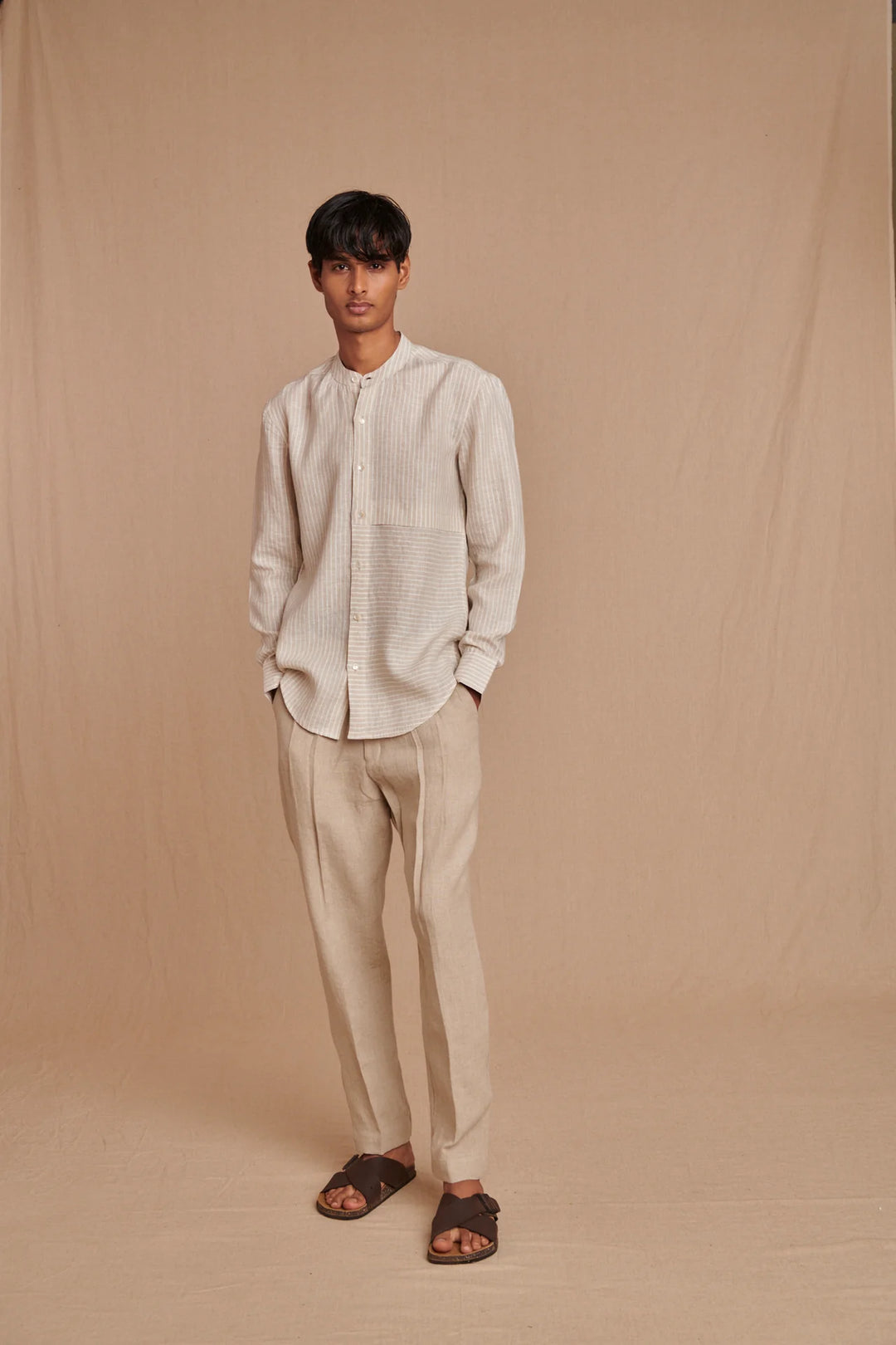 Undyed Pinstripe Linen Men&