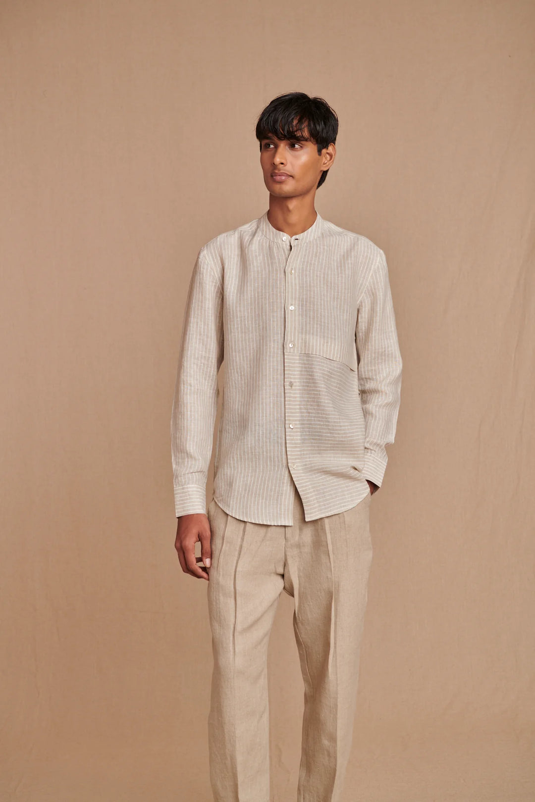 Undyed Pinstripe Linen Men&