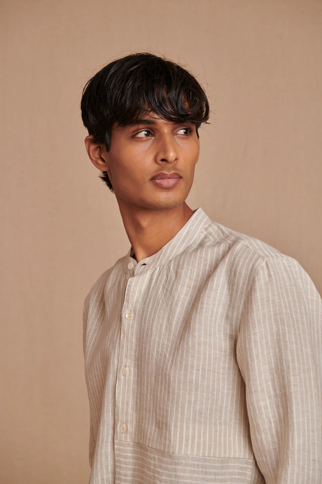 Undyed Pinstripe Linen Men&