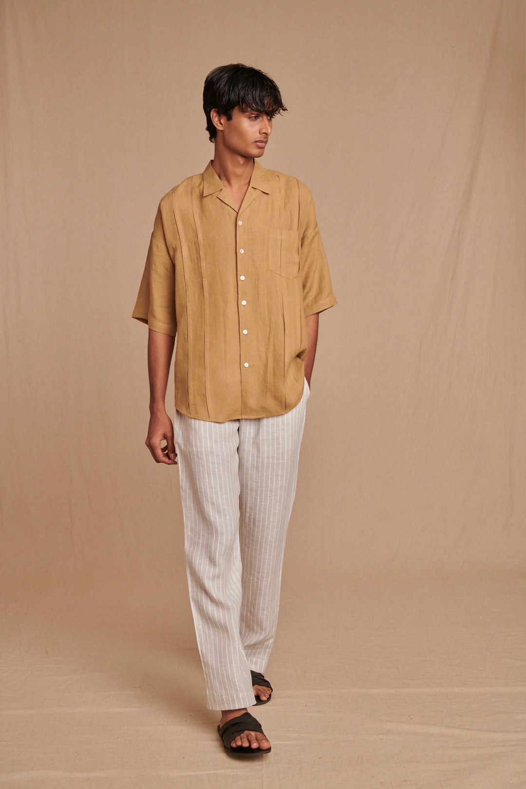Undyed Boldstripe Linen Men&