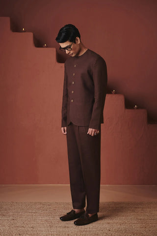 Saphed Coffee Co-Linen Men's Pleated Tapered Pants