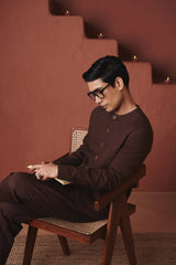 Saphed Coffee Co-Linen Men's Round Neck Jacket