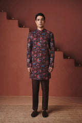 Saphed Coffee Chintz Co-Linen Men's Long Jacket