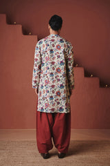 Saphed Beige Chintz Co-Linen Men's Classic Kurta