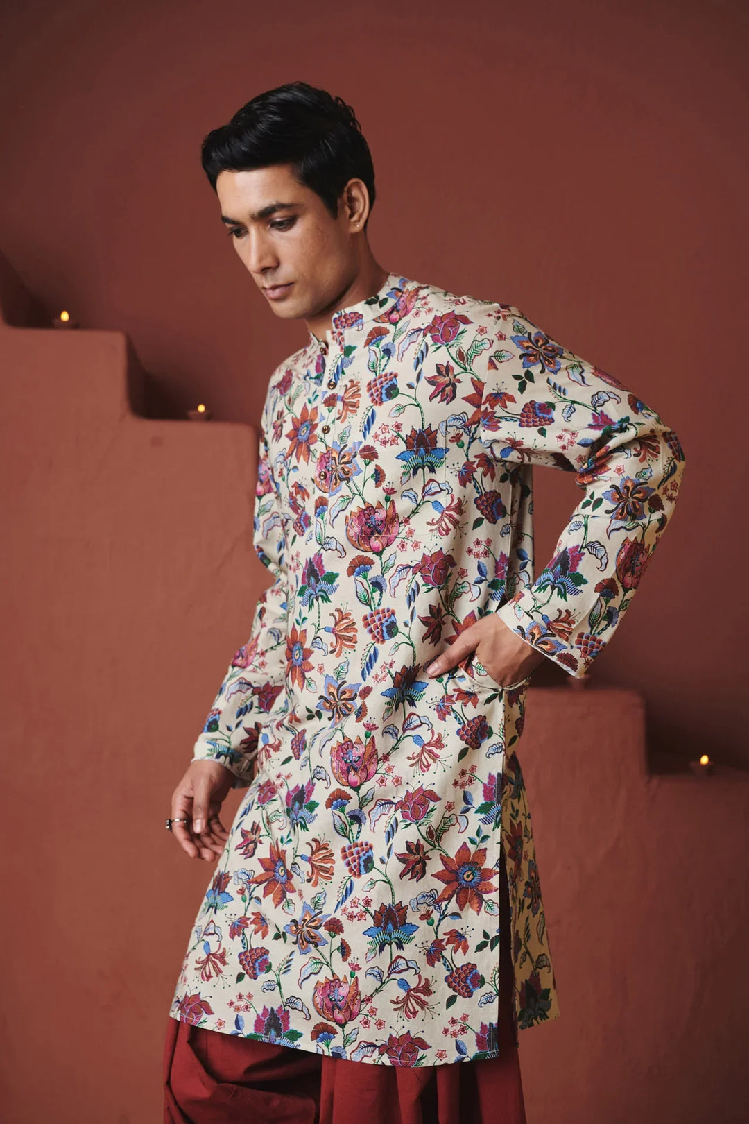 Saphed Beige Chintz Co-Linen Men&