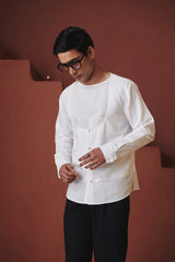Saphed Vanilla Co-Linen Men's Angrakha Shirt