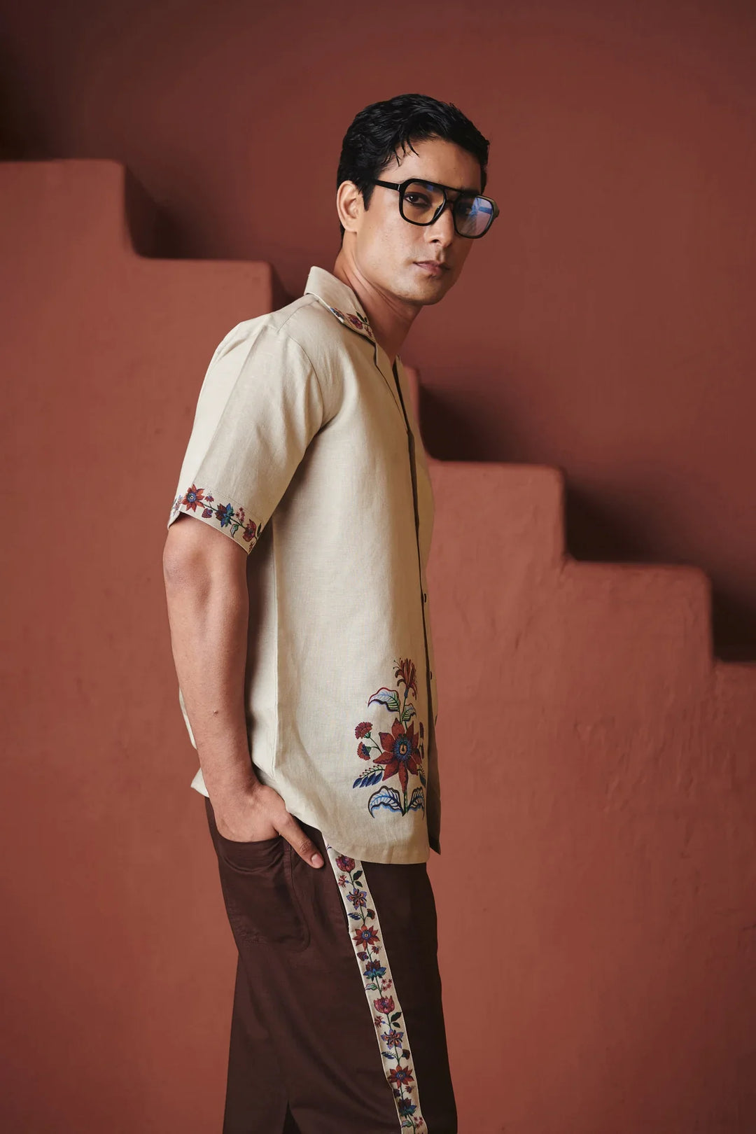 Saphed Beige Coffee Chintz Co-Linen Men&