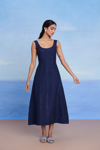 Neel Linen Denim Panelled Dress