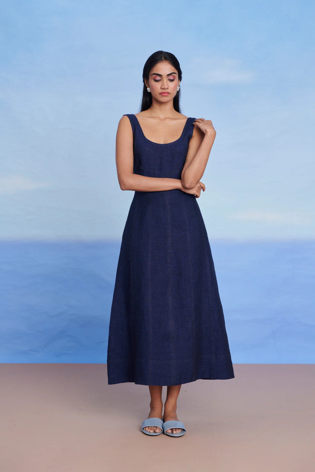 Neel Linen Denim Panelled Dress