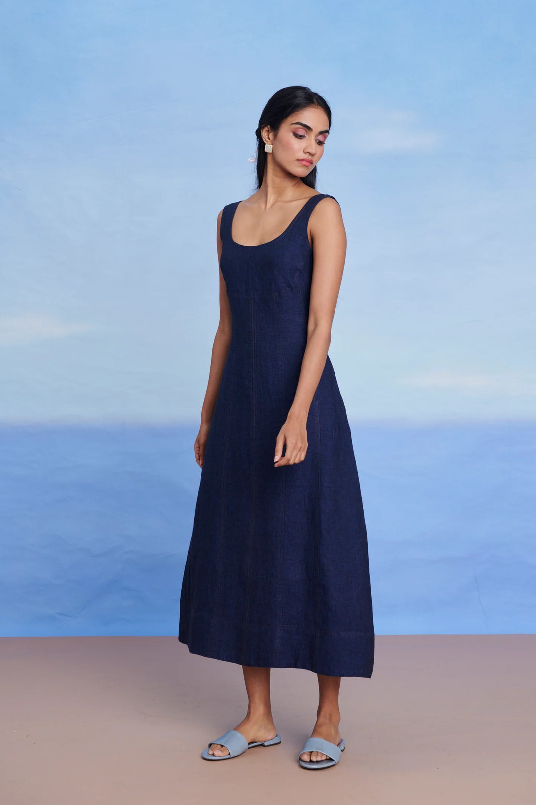 Neel Linen Denim Panelled Dress