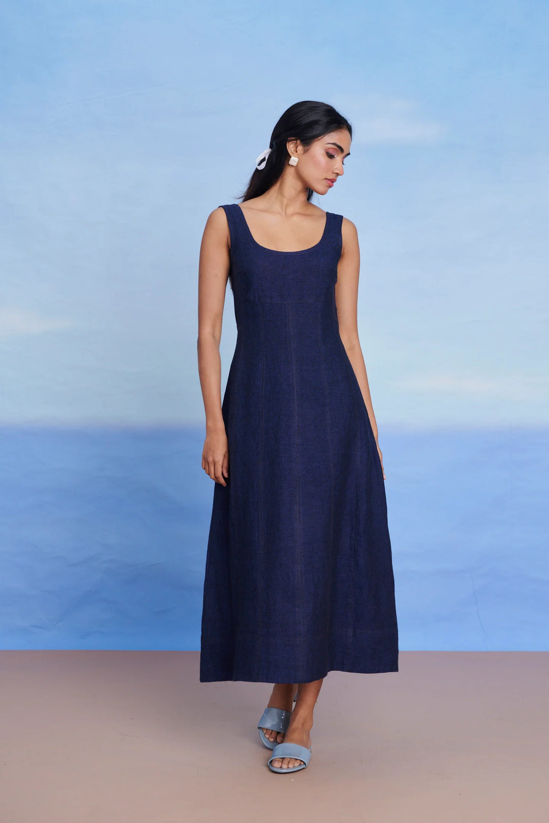 Neel Linen Denim Panelled Dress