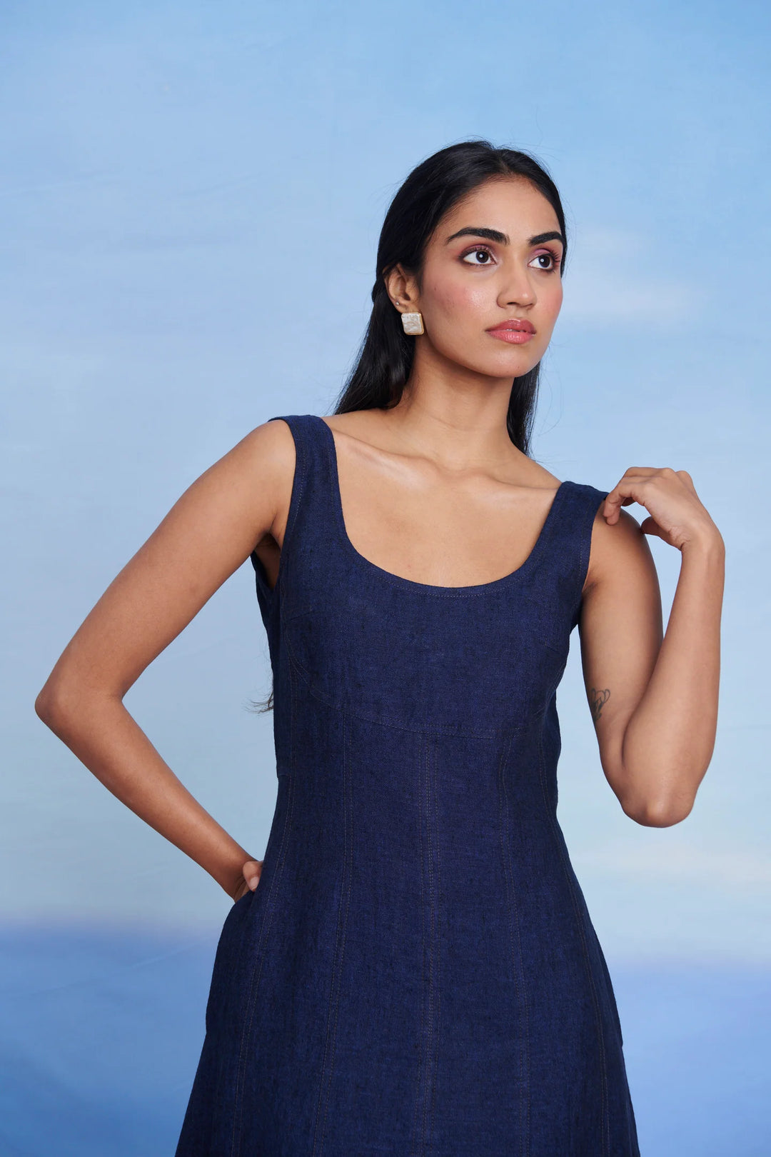 Neel Linen Denim Panelled Dress