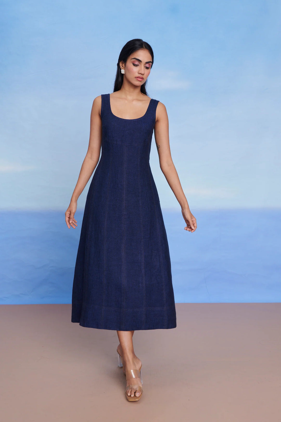 Neel Linen Denim Panelled Dress