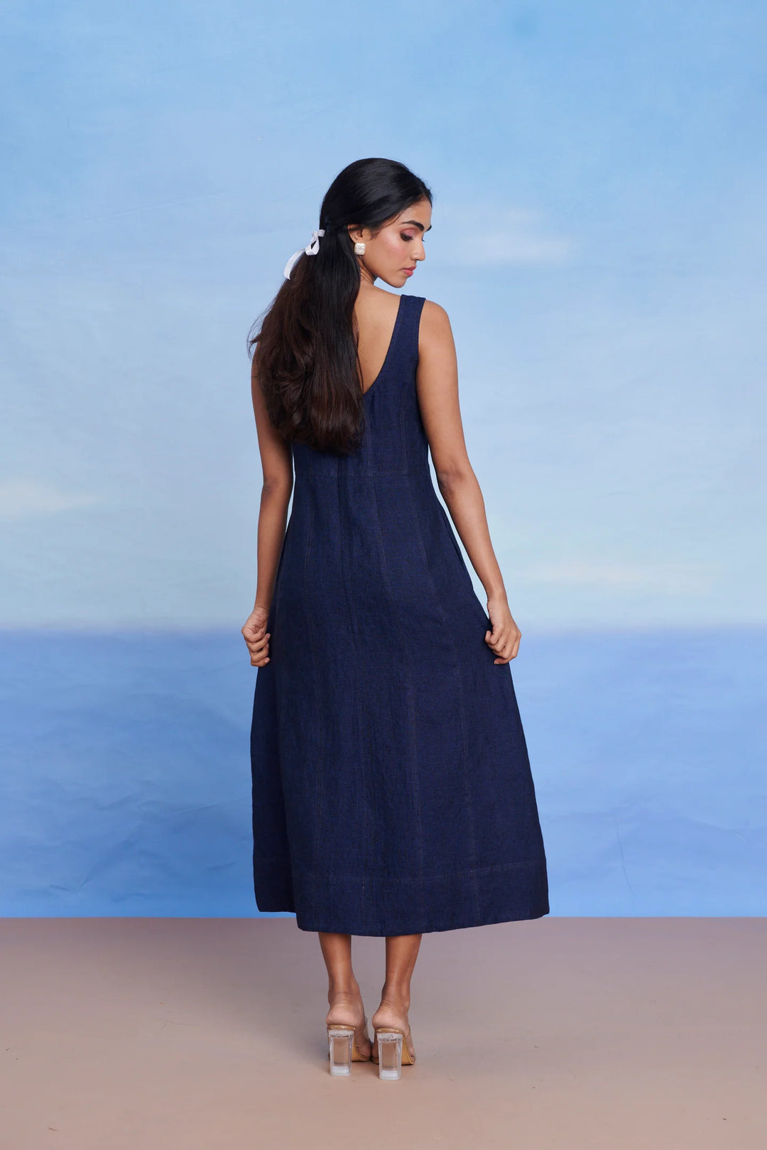 Neel Linen Denim Panelled Dress