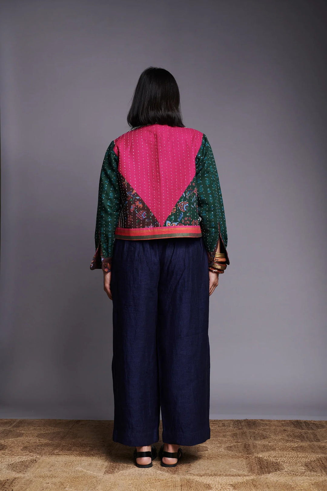 Saphed Co-linen Kantha Bolero Jacket