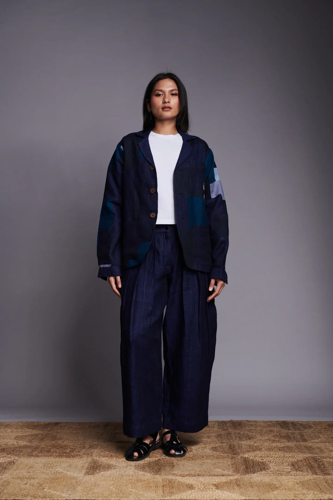 Saphed Patchwork Linen Embroidered Blazer