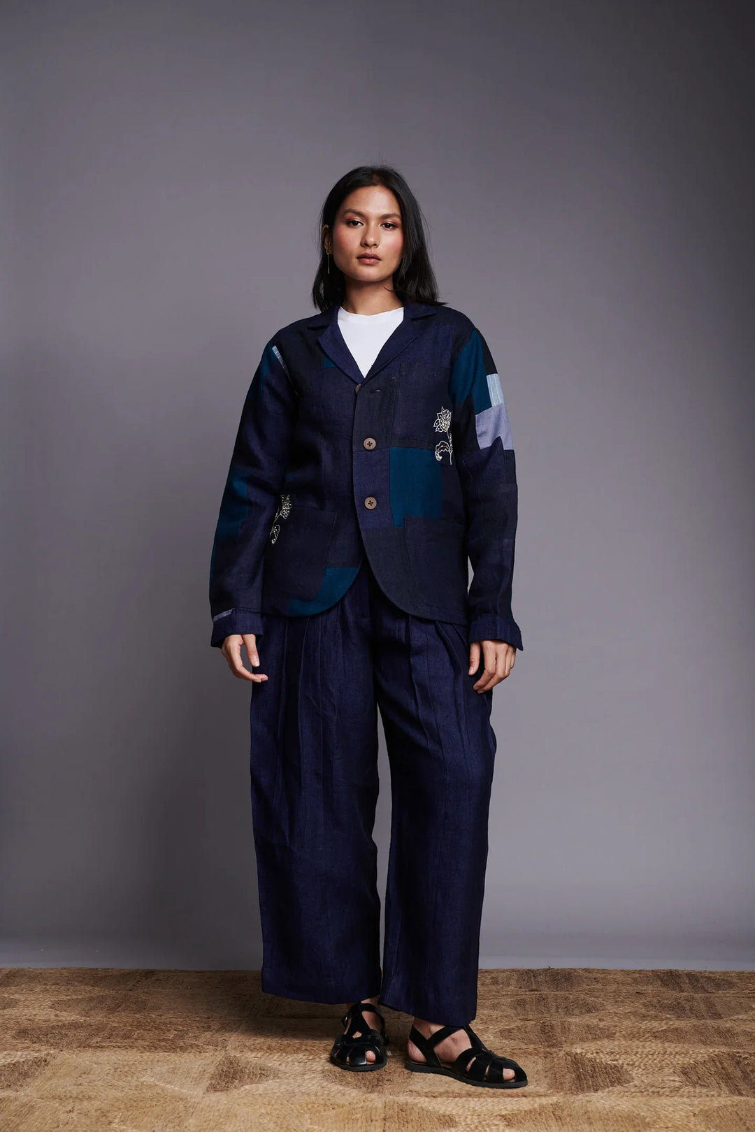 Saphed Patchwork Linen Embroidered Blazer