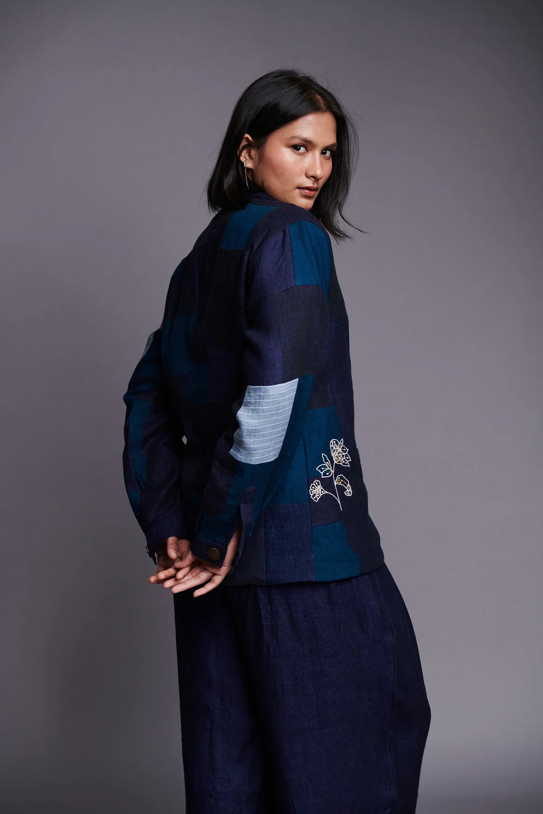 Saphed Patchwork Linen Embroidered Blazer