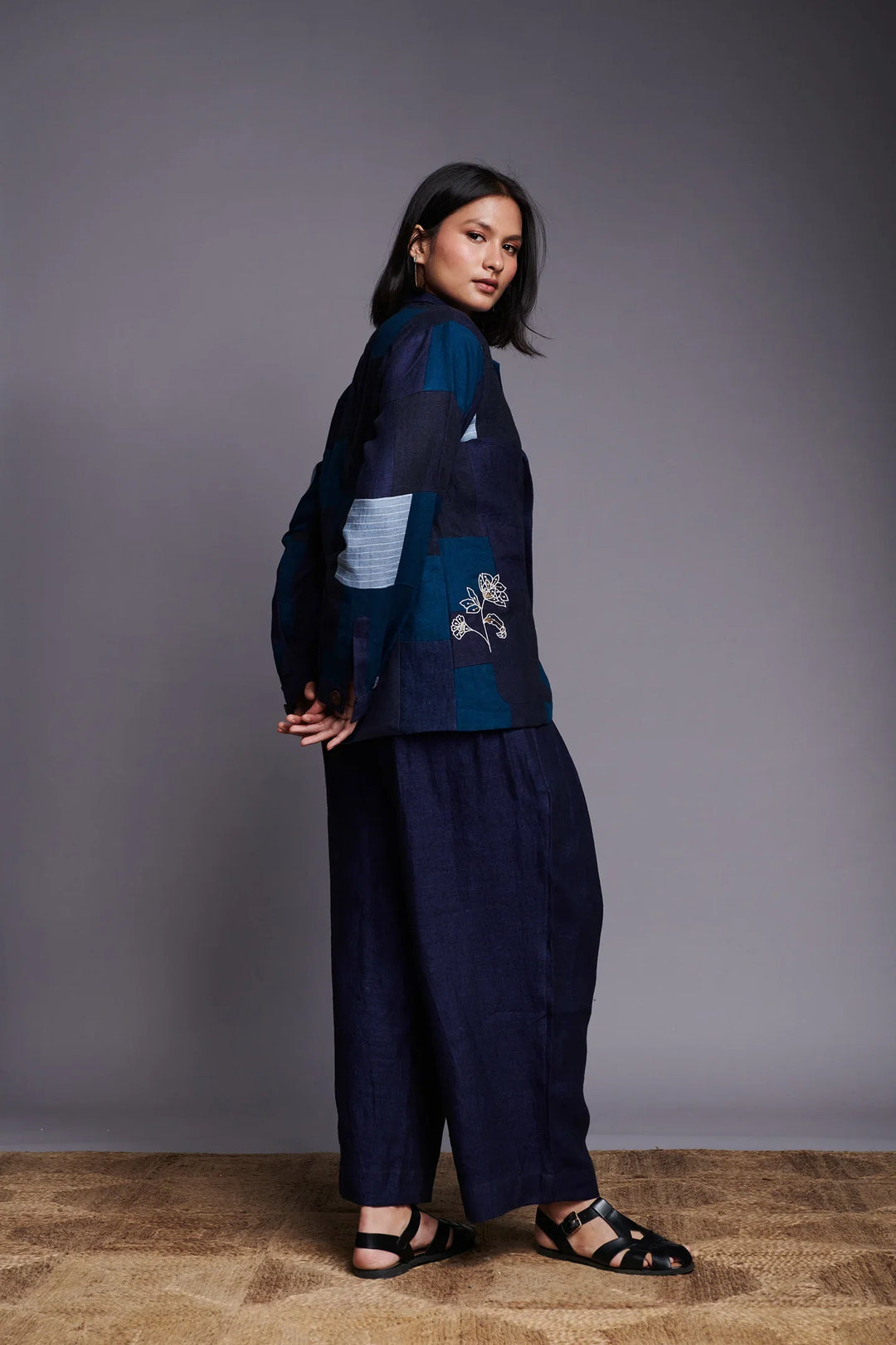 Saphed Patchwork Linen Embroidered Blazer