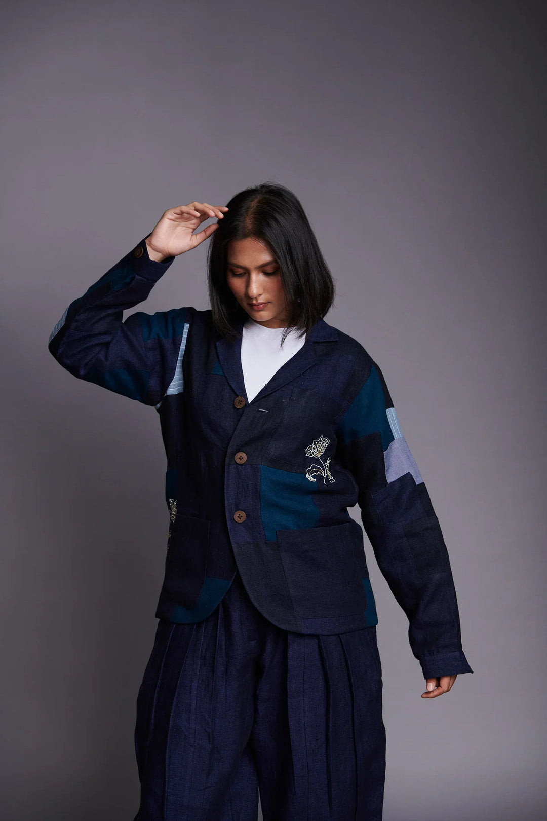 Saphed Patchwork Linen Embroidered Blazer