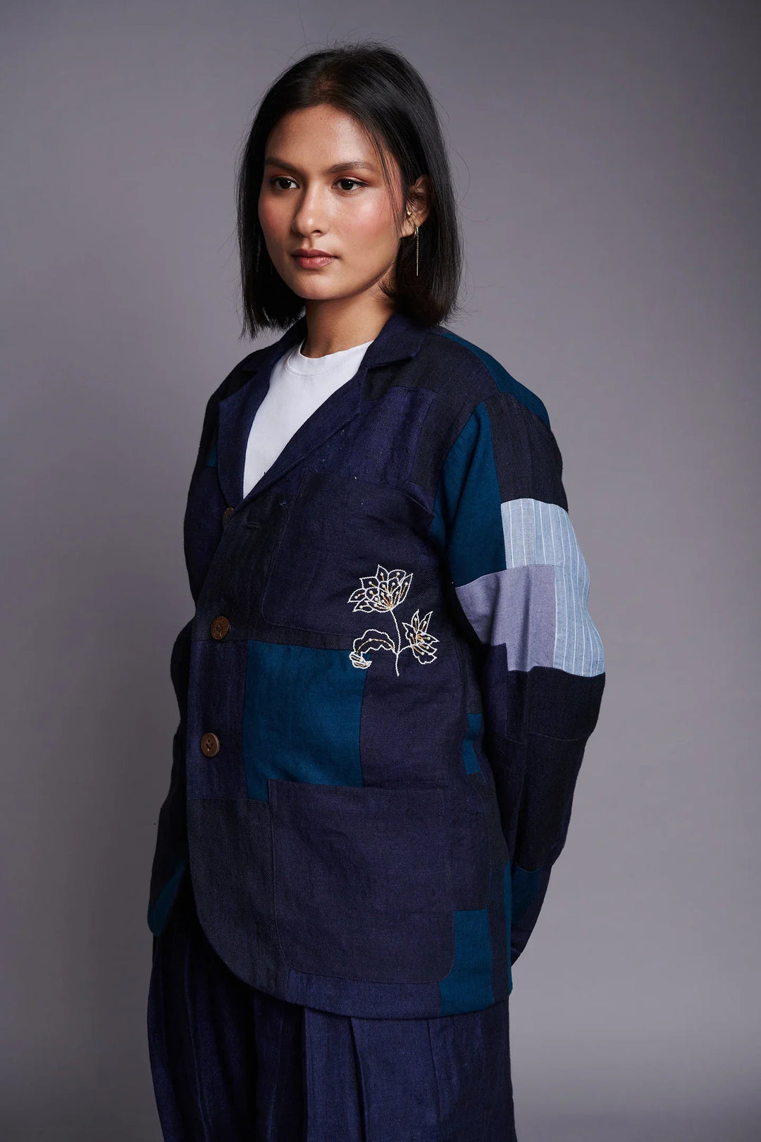 Saphed Patchwork Linen Embroidered Blazer