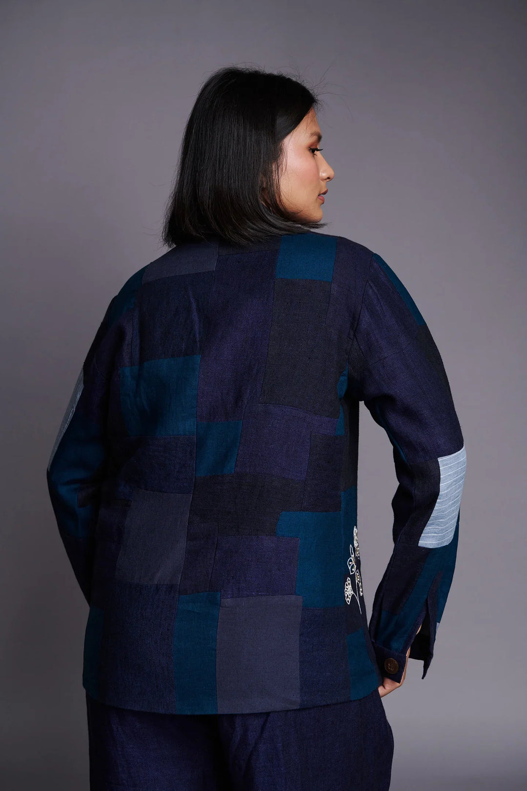 Saphed Patchwork Linen Embroidered Blazer