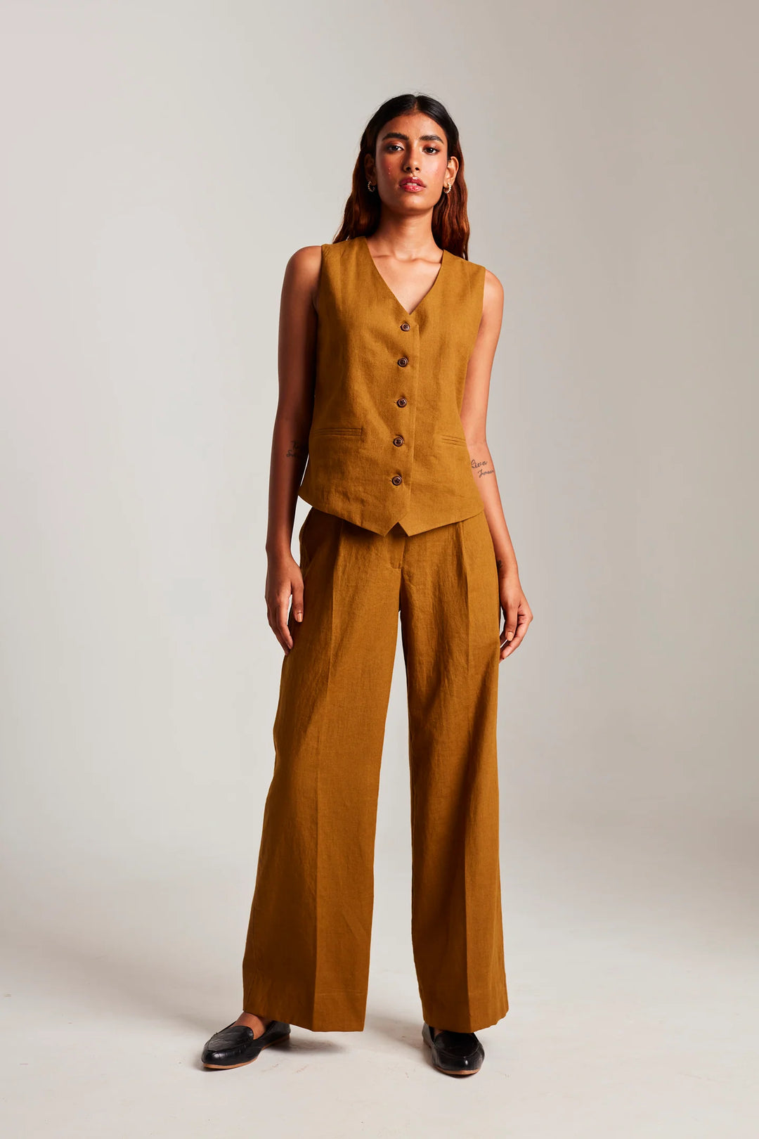 Olive Co-Linen Waistcoat