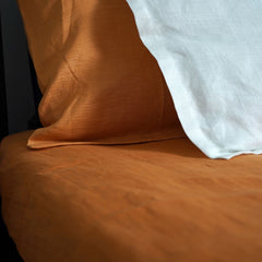 Pravaah Rust Orange Hemp Bedsheet Set | Herringbone Weave - Sawera
