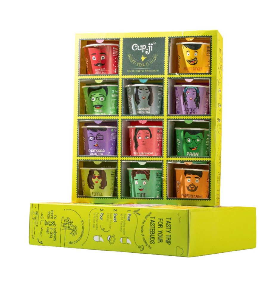 Cup-Ji Trip Across India Green Tea Box | 11 Flavoured Green Tea Lover Cups | Regional Indian Flavours | Travel Themed Pack for Gifting