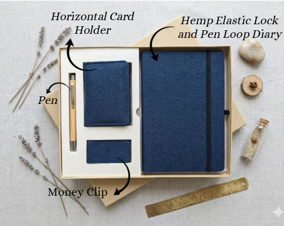 The Label Gaia Executive Gift Set | Hemp Diary, Money Clip & Card Holder