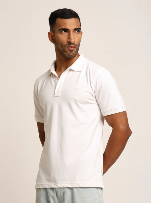 Naturefab Men’s Organic Bamboo Polo Tshirt Majestic White
