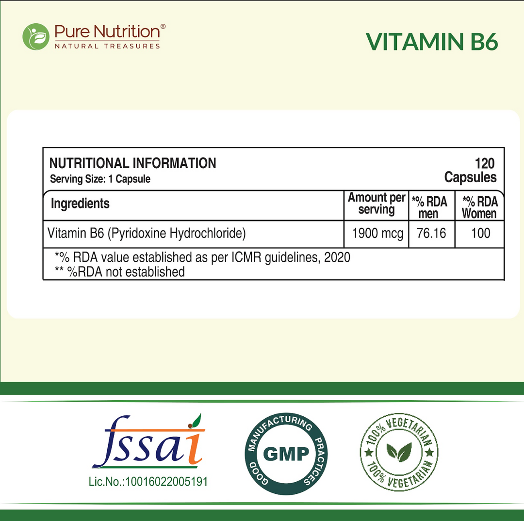 Pure Nutrition Vitamin B6 – 120 Veg Capsules