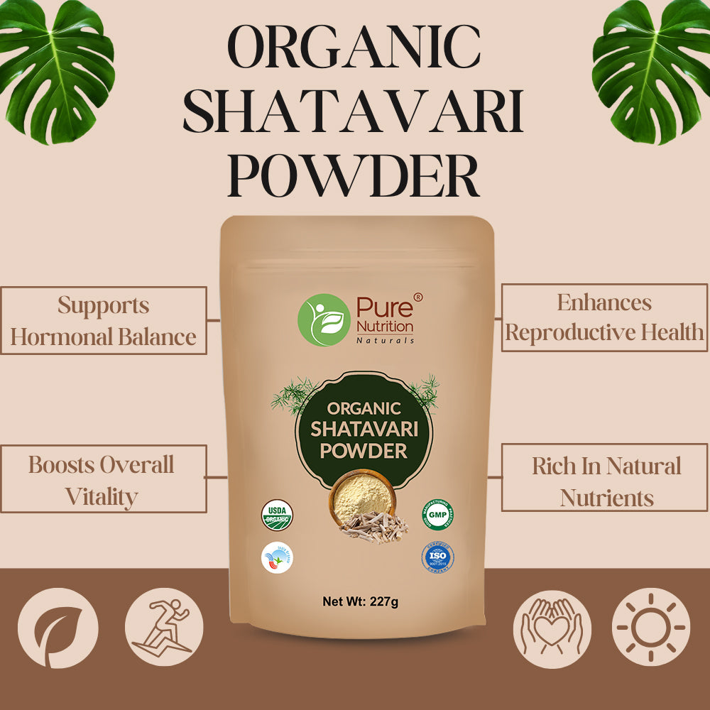Organic Shatavari Powder - 227g | 100% Pure and Natural | Supports Hormonal Balance, Digestion, and Women&