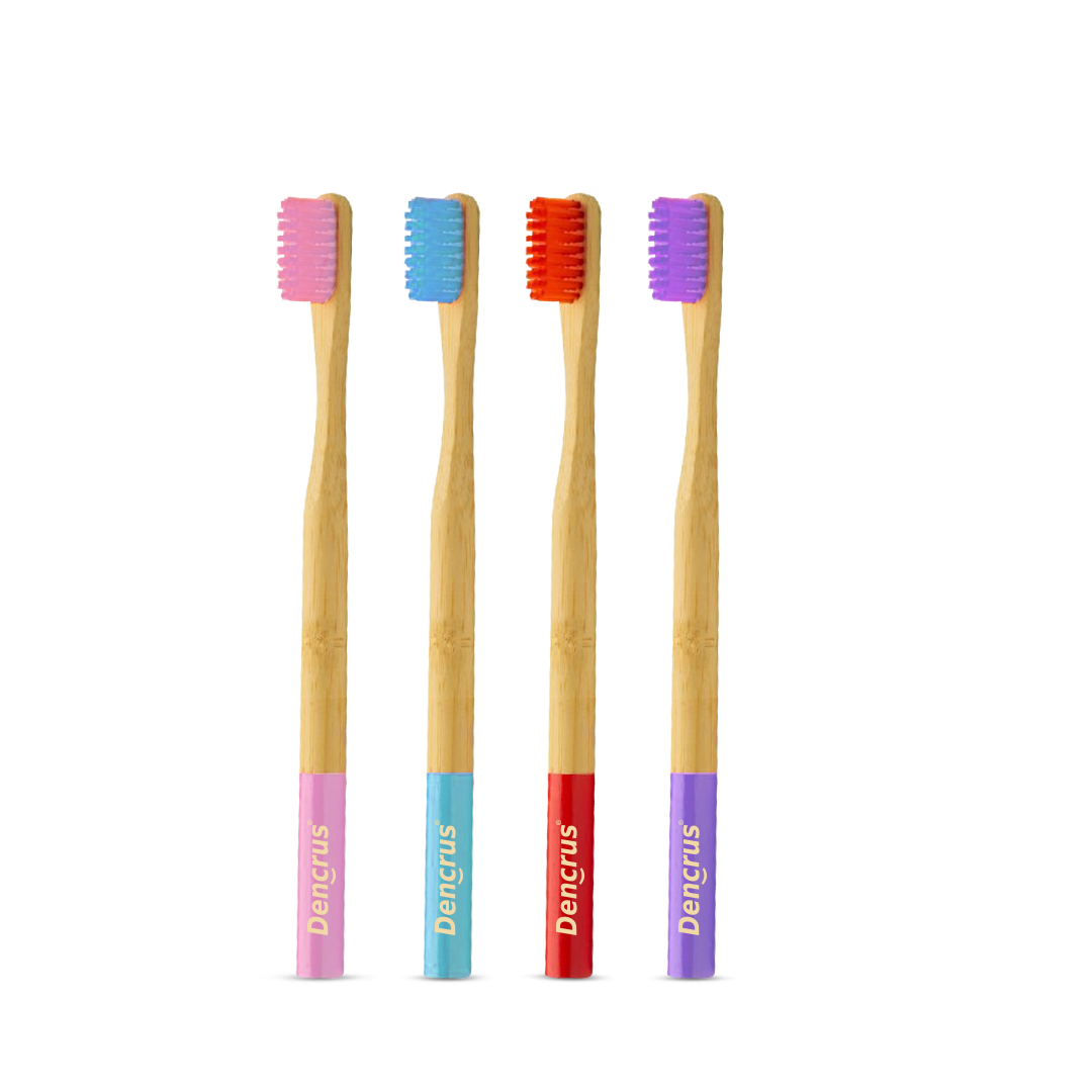 Dencrus Orby Plus Bamboo Toothbrush - Red, Pink, Lavender & Blue (Pack of 4)