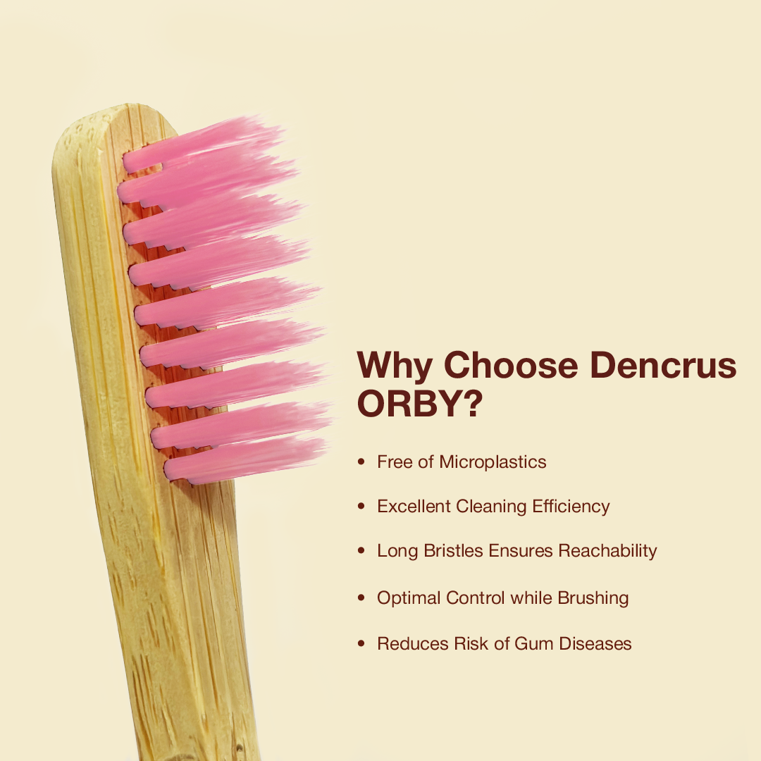 Dencrus Orby Plus Bamboo Toothbrush - Yellow, Red, Pink, Lavender & Blue (Pack of 5)