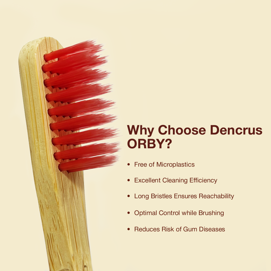 Dencrus Orby Plus Bamboo Toothbrush - Red, Pink, Lavender & Blue (Pack of 4)