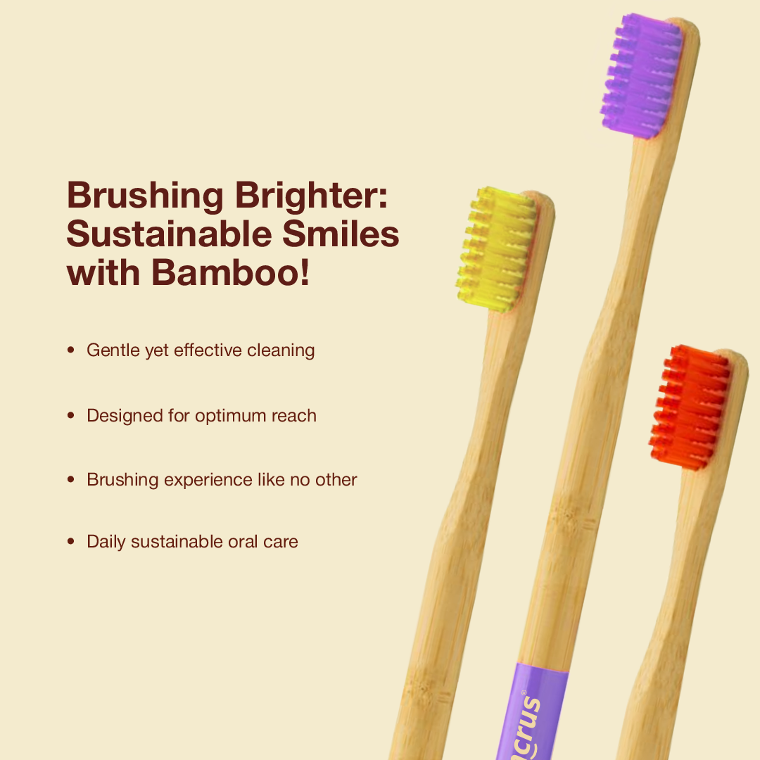 Dencrus Orby Plus Bamboo Toothbrush - Yellow, Red, Pink, Lavender & Blue (Pack of 5)