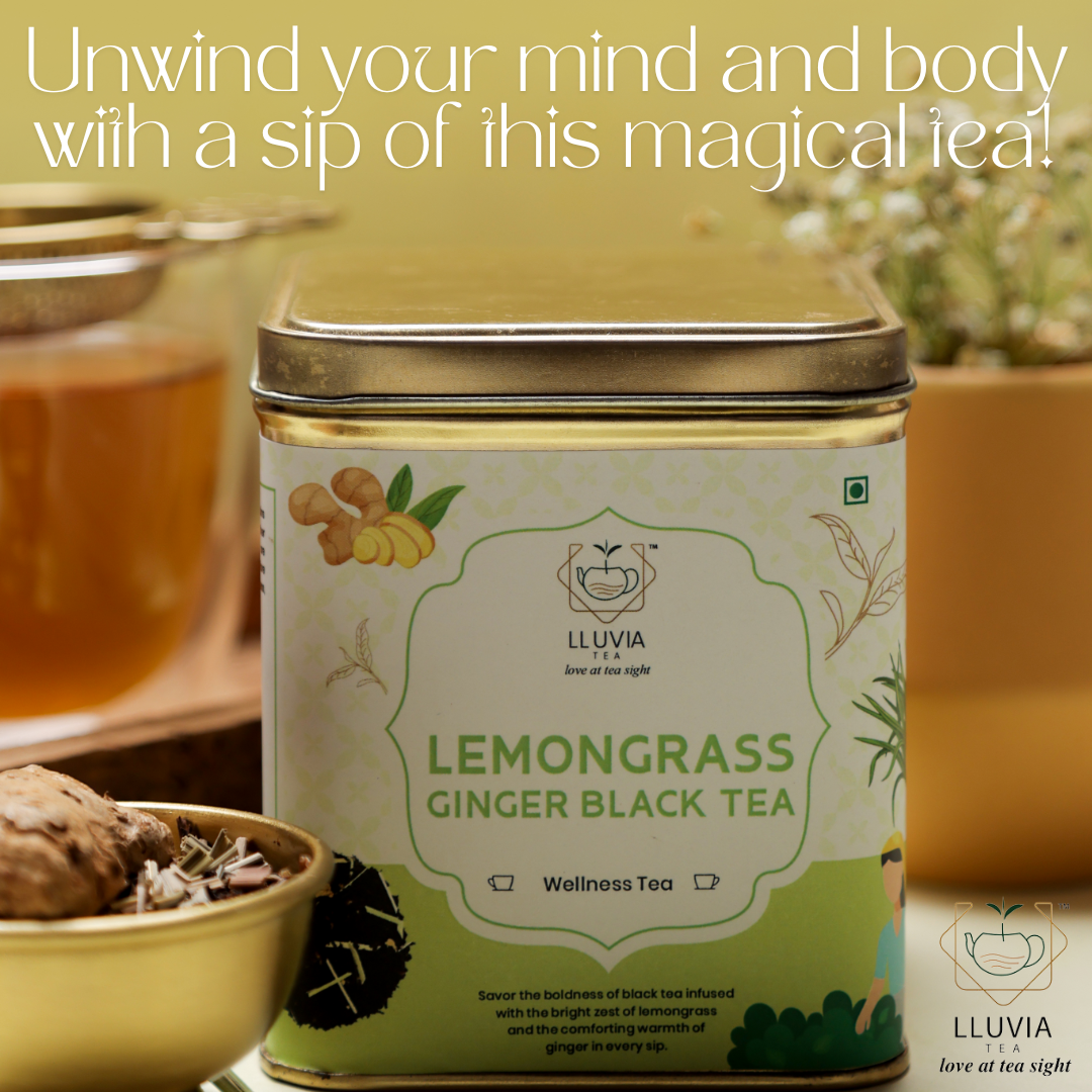 Lluvia Tea Lemongrass Ginger Black Tea - Detoxifies | Stress Relieve | Weight Loss (70gm)