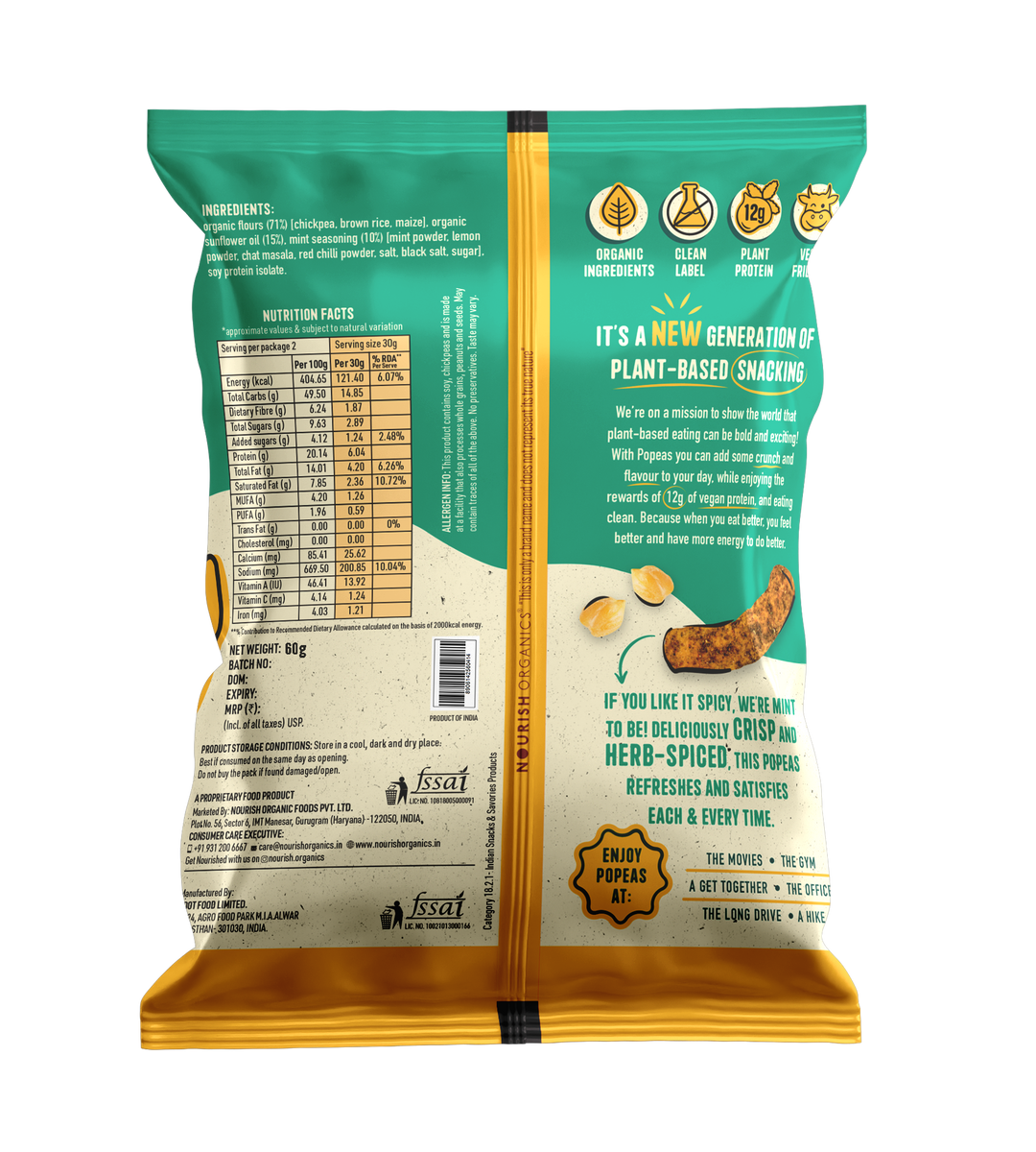 NOURISH ORGANICS Spicy Mint Protein Puffs - Pack of 12, (60G)