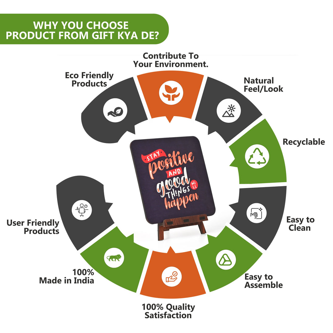 Motivational Table Top Frame for Desk | Inspirational Quotes for Office, Study, Home Decor | 6 Variants | Wooden Frame with Stand