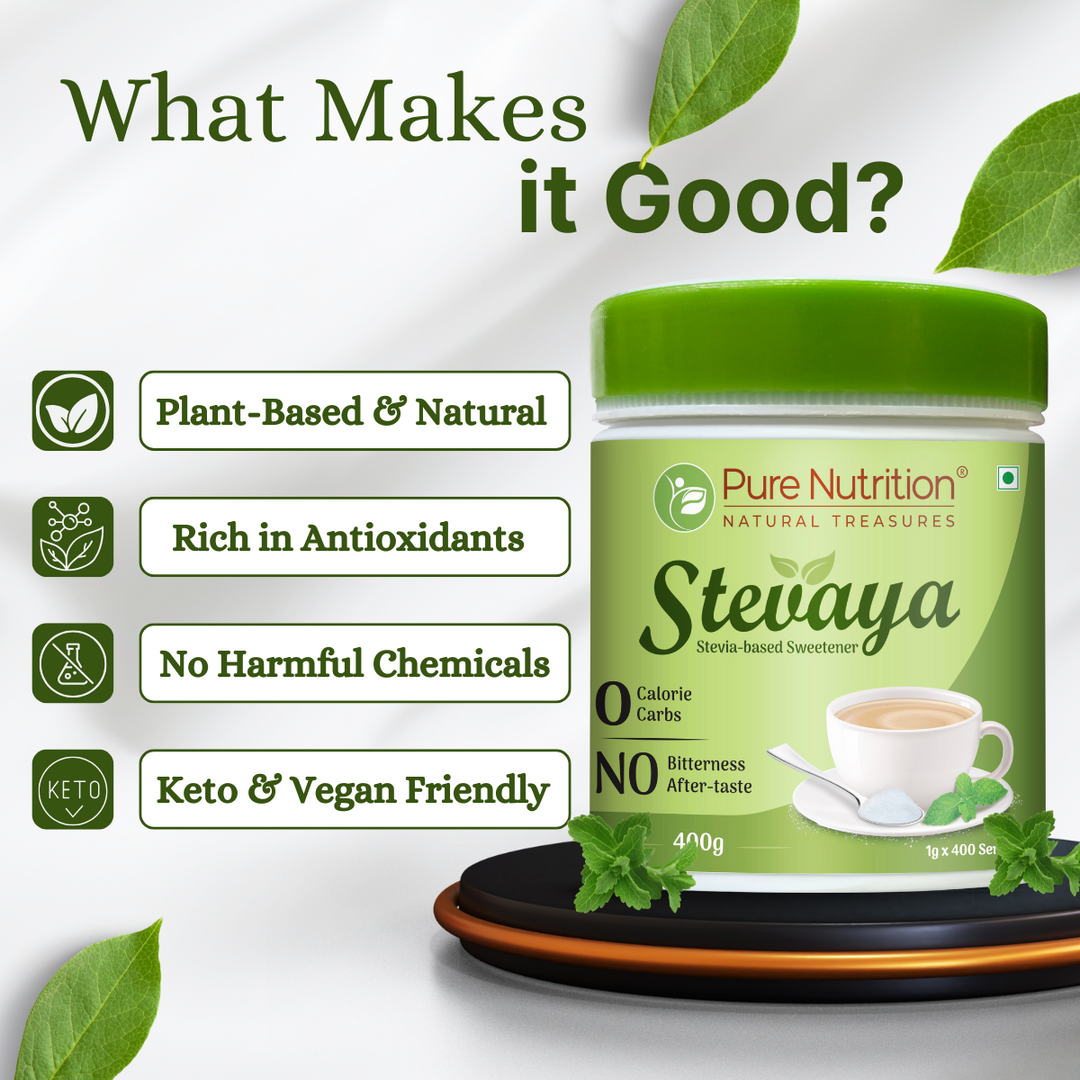 Stevaya Stevia Based Natural Sweetener - 400 Grams | Zero Calorie Sugar Substitute | Ideal for Beverages and Baking